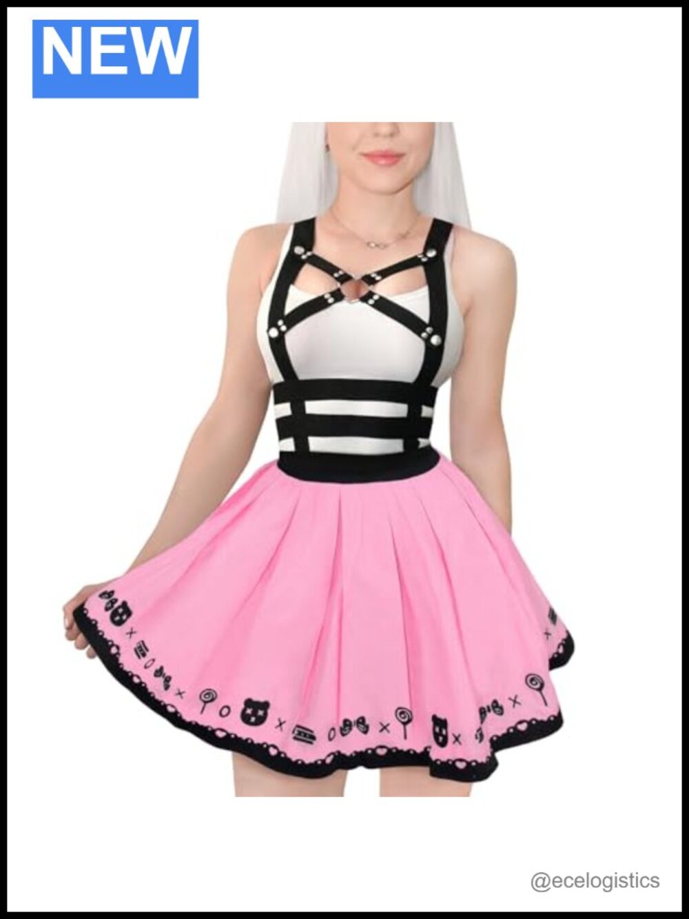 Women's Teddy Bear Overall Skirt Romper with Removable Bondage Harness